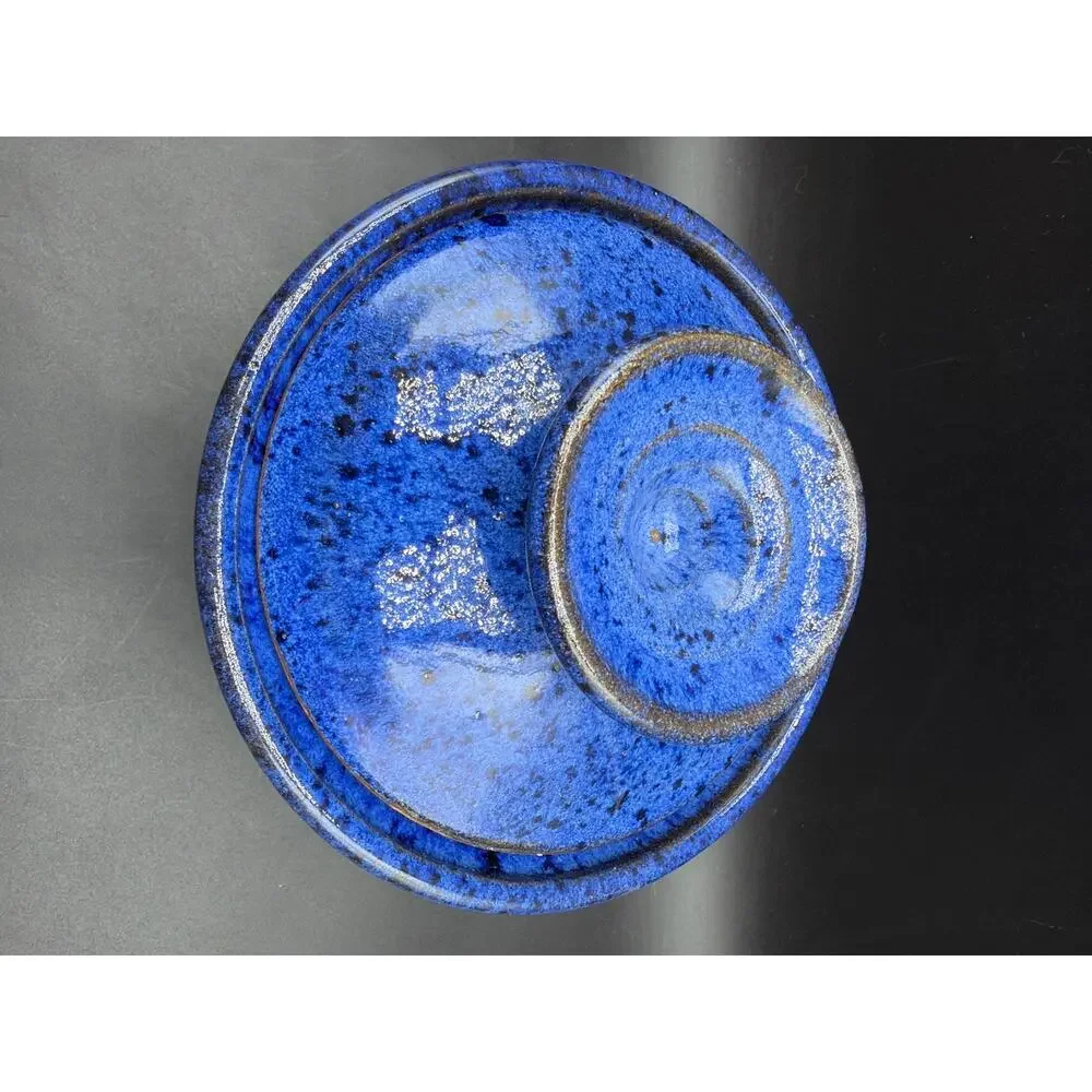 Vintage Mudflat Stoneware Cobalt Blue Covered Crock Canister Studio Pottery Hand